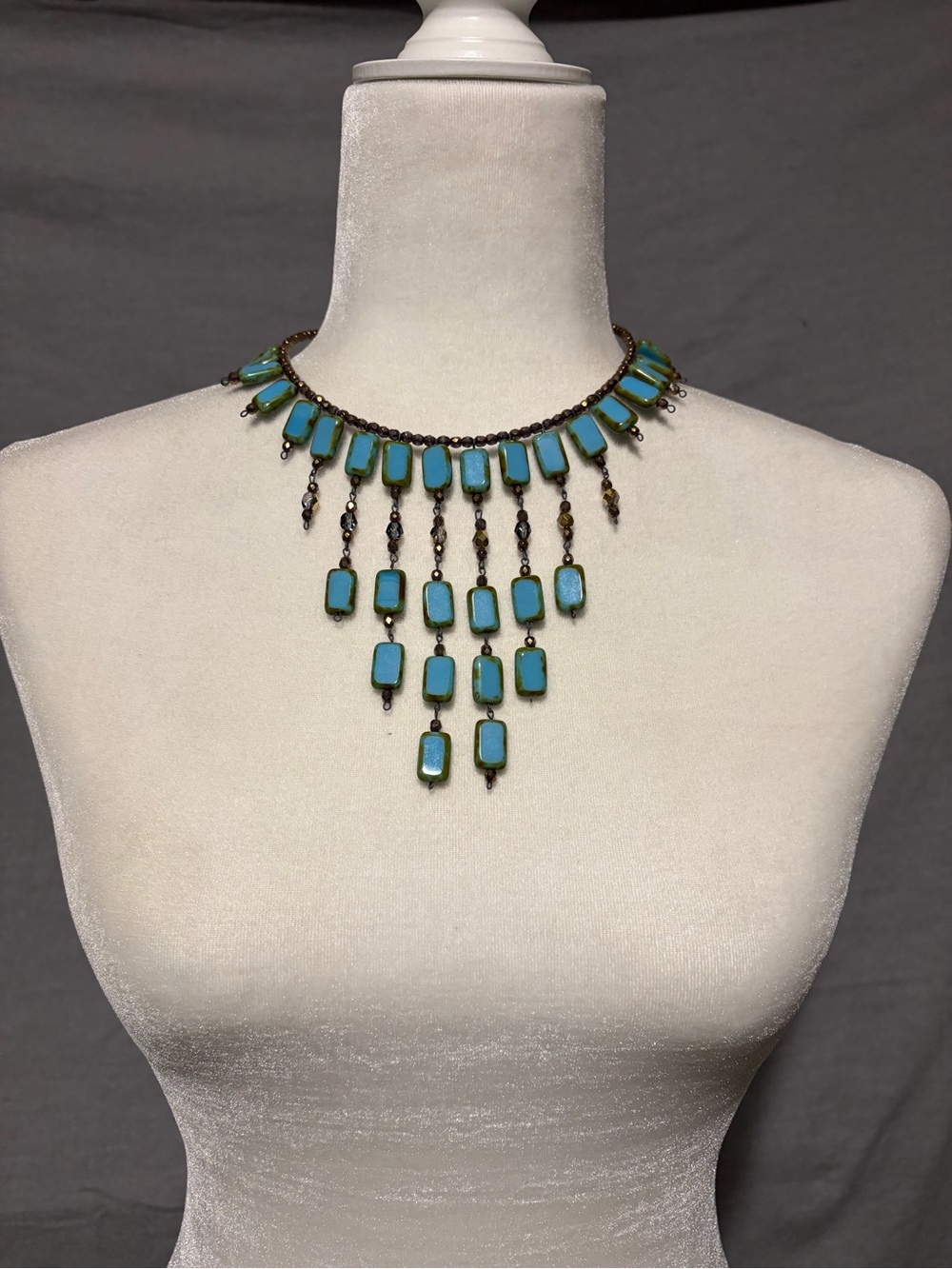 Turquoise Drop Fringe Bib Necklace for Women